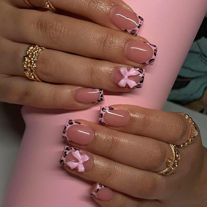 Purple Press On Nails Short Square Black Flowers Line Design Rhinestones