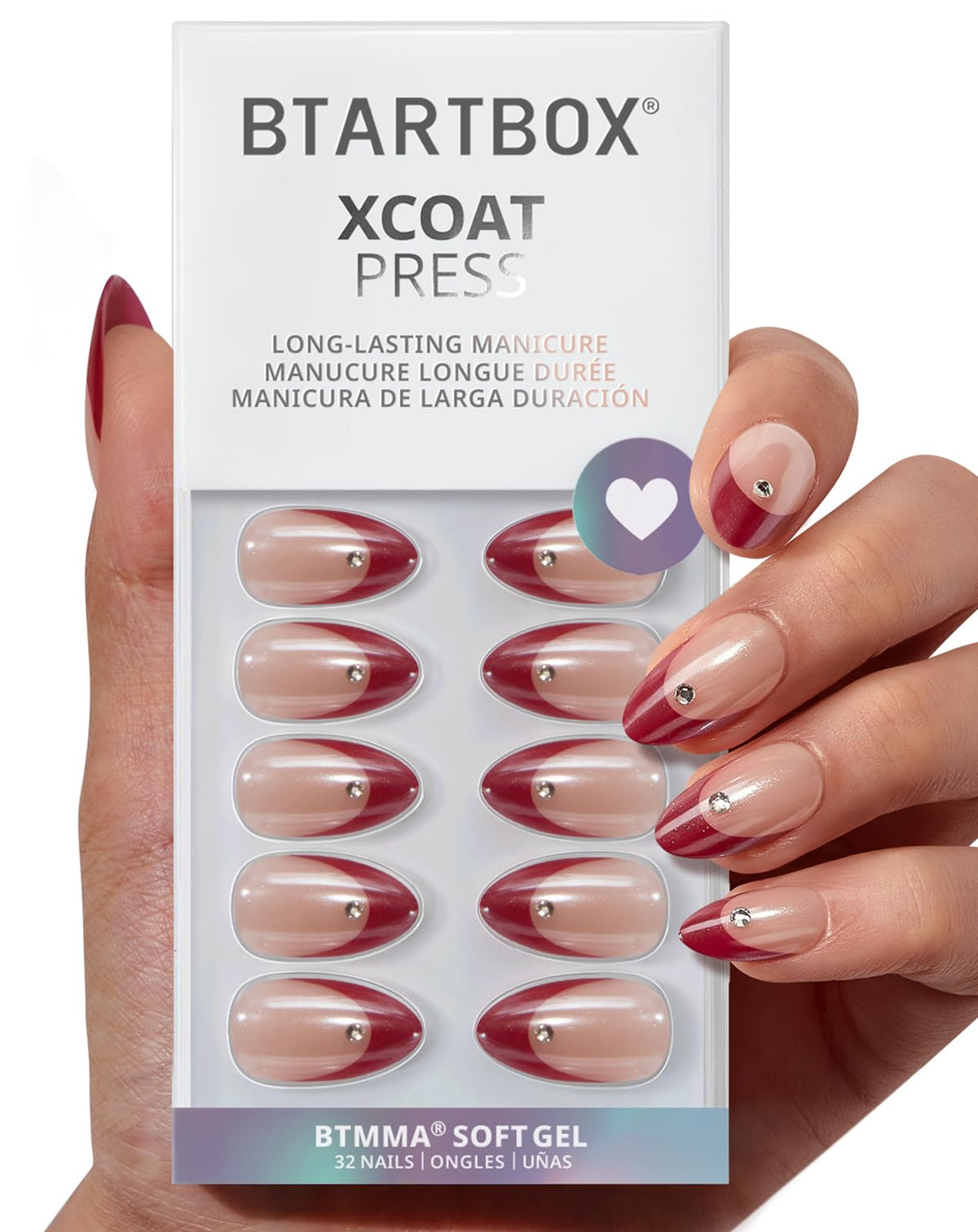 BTArtbox Halloween Press On Nails, French Tip Almond Nails, 32 Pcs Full Kit
