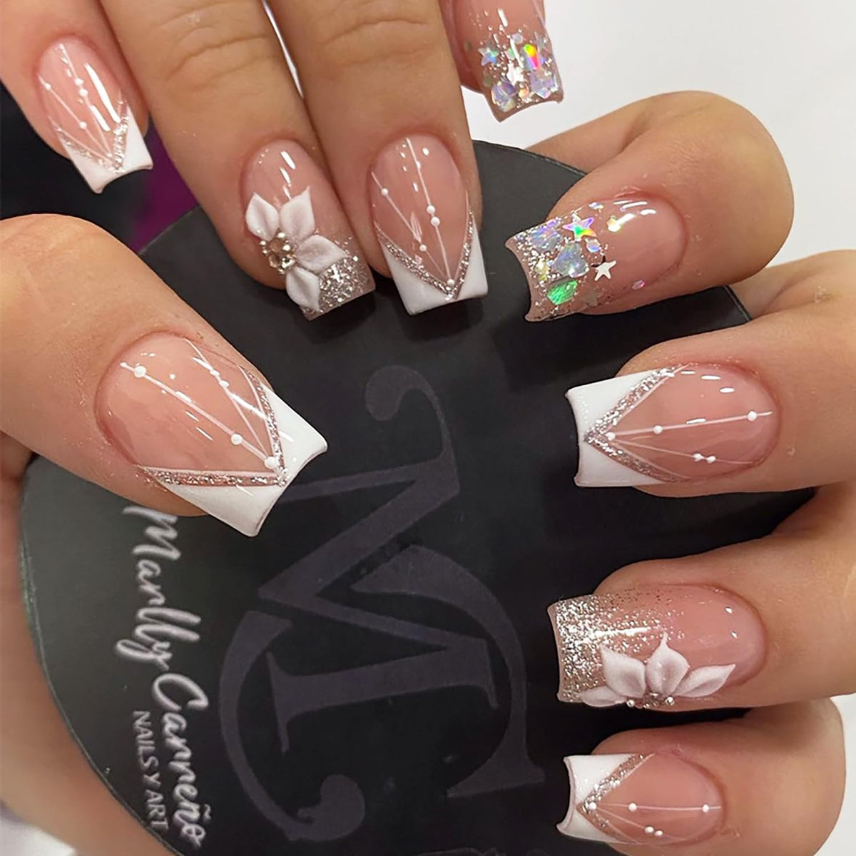 30Pcs Pink Press on Nails Medium Almond Fake Nails with 3D Flowers Pearl Designs Gold Flower False Nails Pink Gradient Acrylic Nail Tips Peach Blossoms Full Cover Stick on Nails for Women