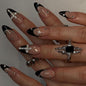24Pcs Medium Almond Press on Nails French Tip Fake Nails with Brown Leopard Gold Line Design Glossy Reusable False Nail Artificial Acrylic Nails Press ons Holiday Stick on Nails for Women DIY Manicure