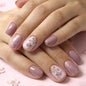 Purple Press On Nails Short Square Black Flowers Line Design Rhinestones
