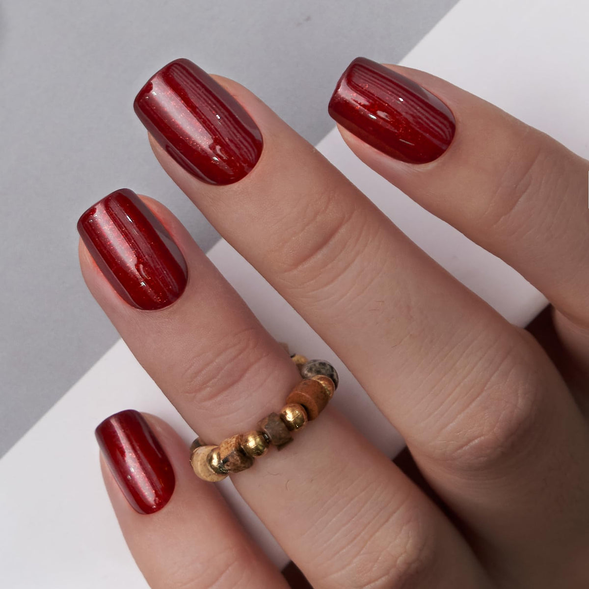 CurvLife Short Square Burgundy Press On Nails, Fall Dark red