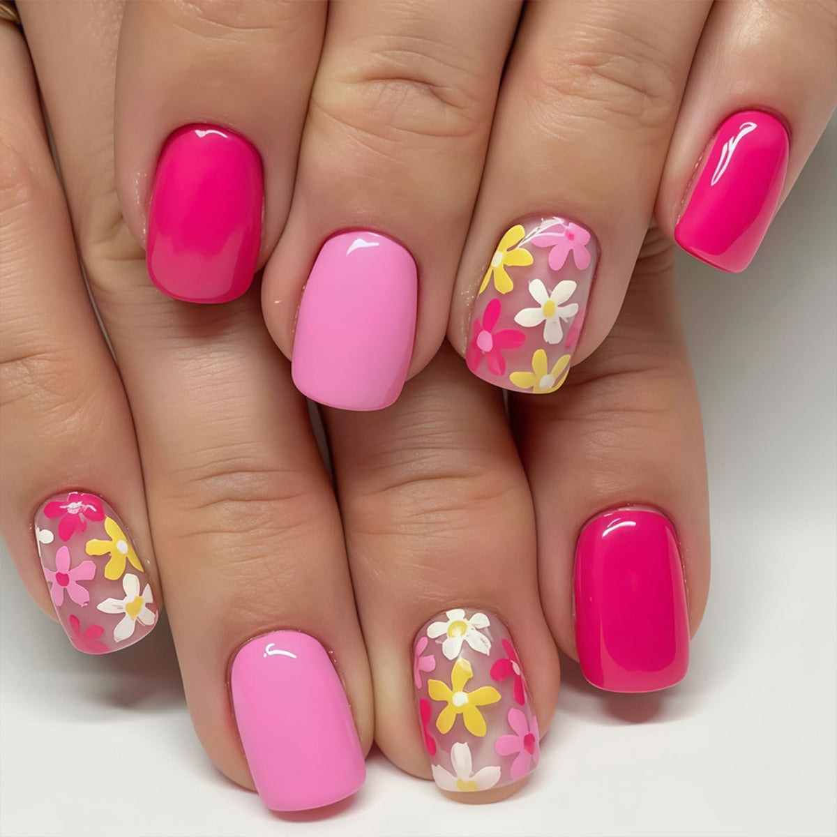 Purple Press On Nails Short Square Black Flowers Line Design Rhinestones