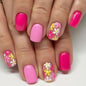 Purple Press On Nails Short Square Black Flowers Line Design Rhinestones