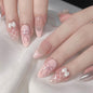 Short Press On Almond Fake Nails - Flower Acrylic Fall Nails Press Ons Full Cover Glue On Cute False Floral Stick On Nails for Women - 30 Pcs
