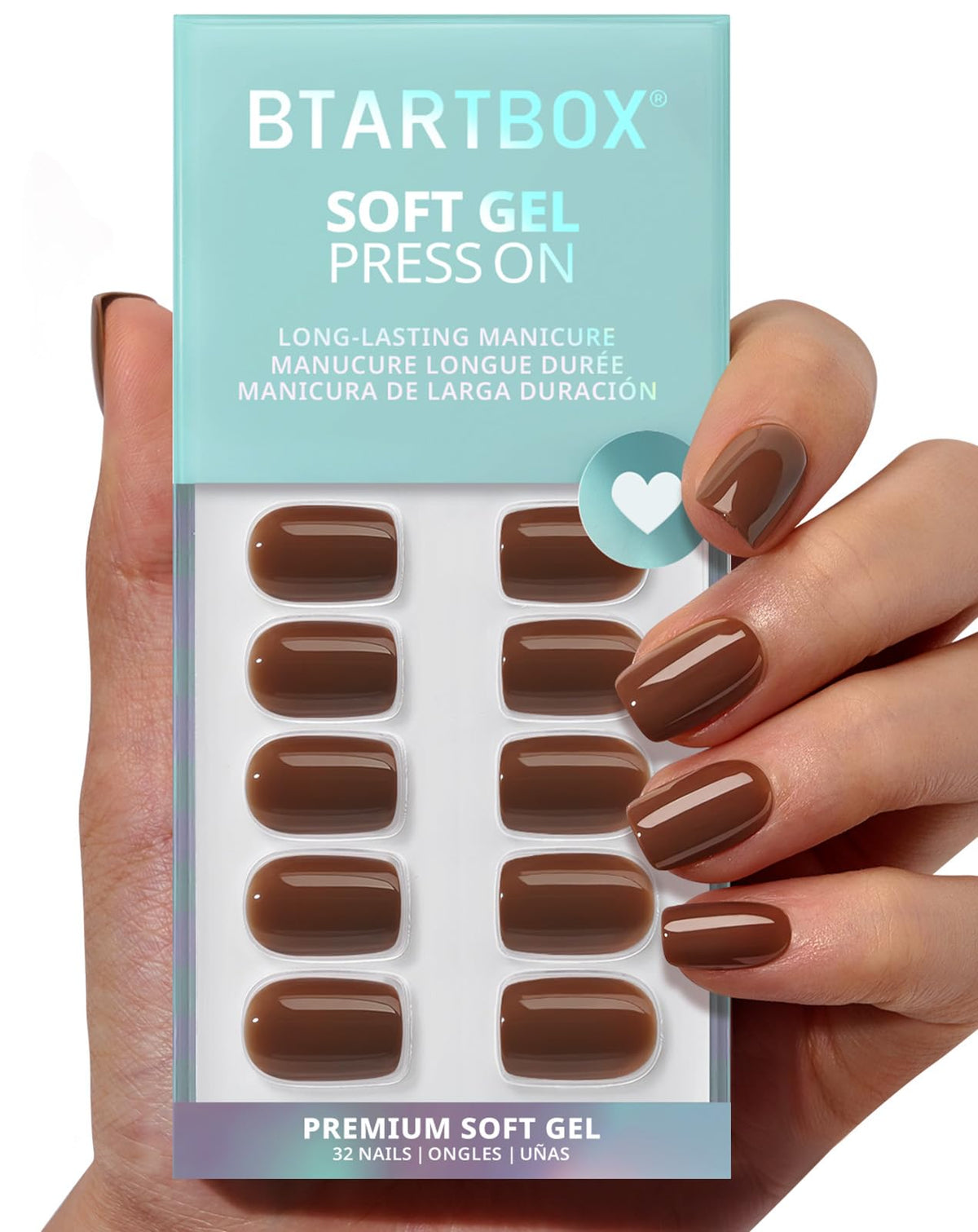 BTArtbox Press On Nails, Short Oval Dark Red Fake Nails, 32Pcs Full Kit