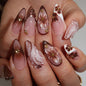 Spring Press On Nails French Fake Nails Medium Almond False Nails With Flower Pearl Designs Acrylic Nail Press Ons Full Cover Glue On Nails Glossy Stick On Nails For Women Manicure 24Pcs