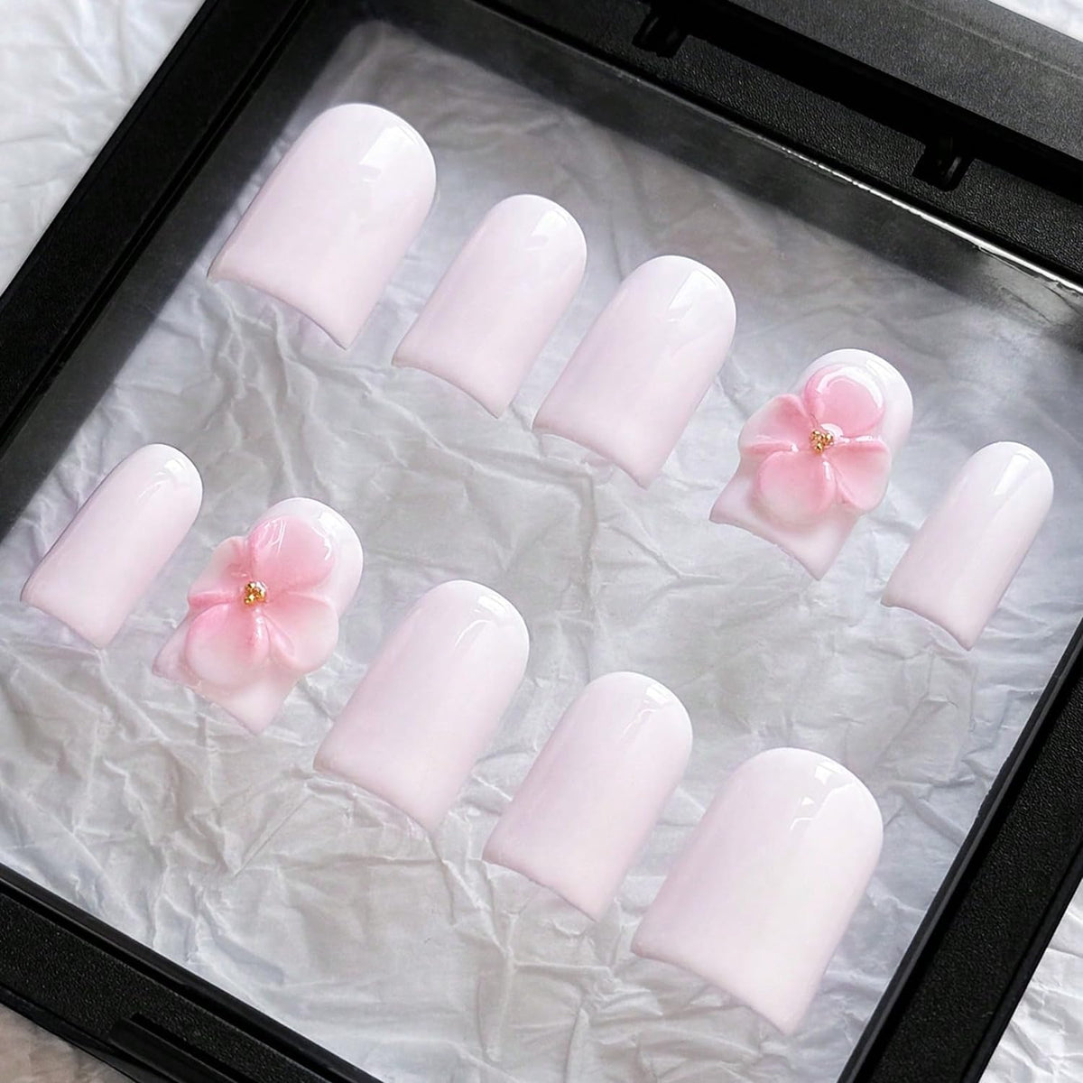 Handmade Press on Nails Short Almond Nude Polka Dot Glossy Reusable Fake Nails, Minimalist Beige Acrylic Press on Nails with White Dot Design for Women Girls 10 PCS(M)