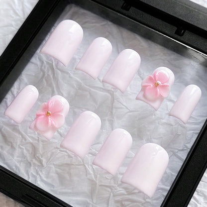 Handmade Press on Nails Short Almond Nude Polka Dot Glossy Reusable Fake Nails, Minimalist Beige Acrylic Press on Nails with White Dot Design for Women Girls 10 PCS(M)