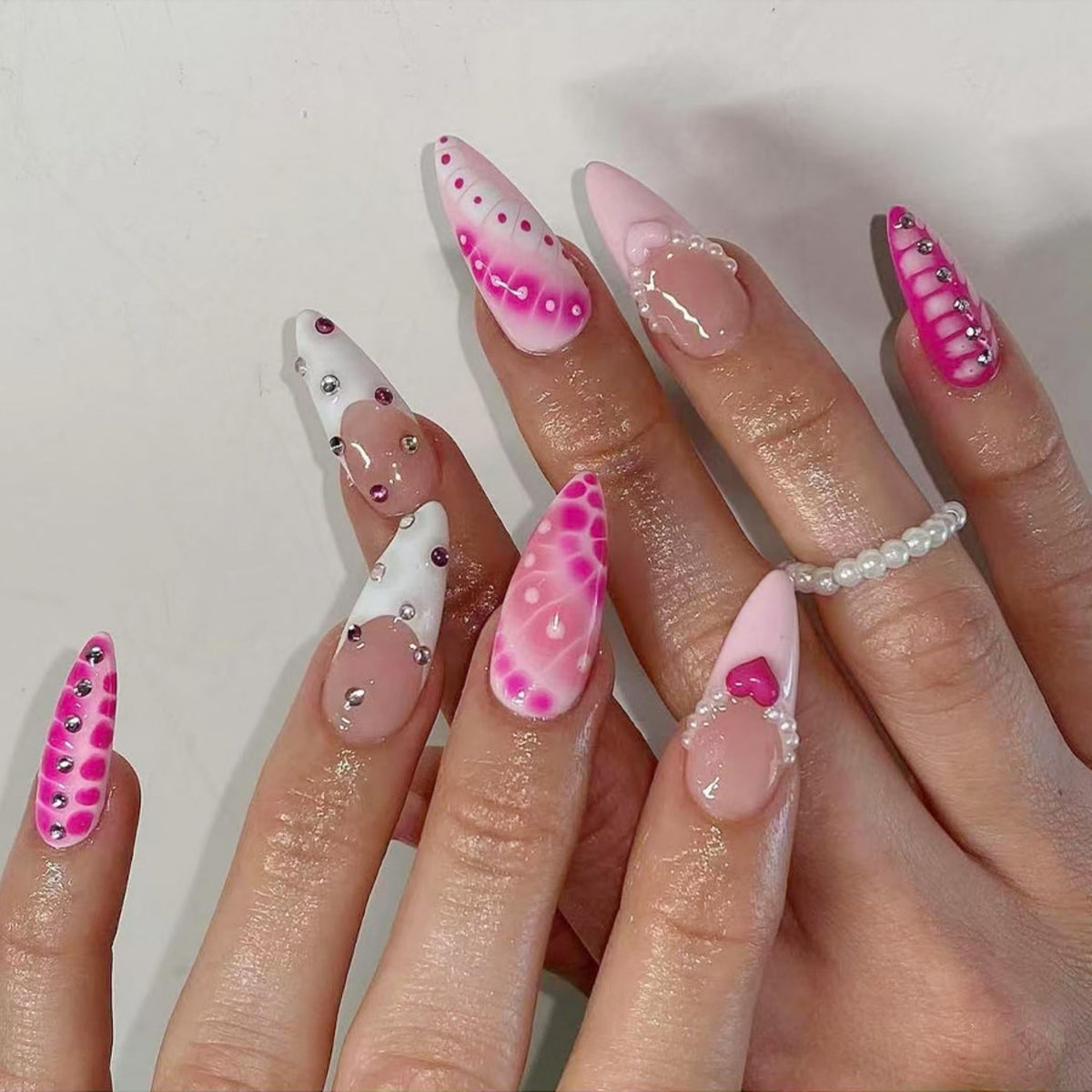 Long Press on Nails Almond Fake Nails Purple French Artificial Nail with 3D Flowers Designs Glitter Summer and Fall Cute Stick on Nail for Women 24pcs