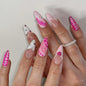 Long Press on Nails Almond Fake Nails Purple French Artificial Nail with 3D Flowers Designs Glitter Summer and Fall Cute Stick on Nail for Women 24pcs