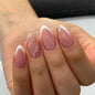 Fall Short Press On Nails Almond, Nude Fake Nails accented with golden glitter and Graceful White Floral Petal Design, Glossy Gel Finish Acrylic Nails, Natural Reusable Glue On Nails for Women
