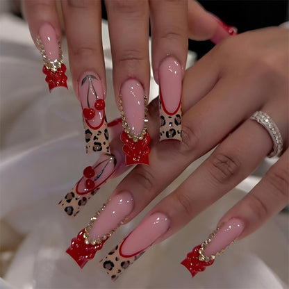 Long Press on Nails Almond Fake Nails Purple French Artificial Nail with 3D Flowers Designs Glitter Summer and Fall Cute Stick on Nail for Women 24pcs