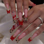 Long Press on Nails Almond Fake Nails Purple French Artificial Nail with 3D Flowers Designs Glitter Summer and Fall Cute Stick on Nail for Women 24pcs