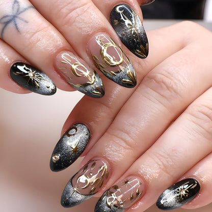 Spring Press On Nails French Fake Nails Medium Almond False Nails With Flower Pearl Designs Acrylic Nail Press Ons Full Cover Glue On Nails Glossy Stick On Nails For Women Manicure 24Pcs