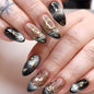 Spring Press On Nails French Fake Nails Medium Almond False Nails With Flower Pearl Designs Acrylic Nail Press Ons Full Cover Glue On Nails Glossy Stick On Nails For Women Manicure 24Pcs