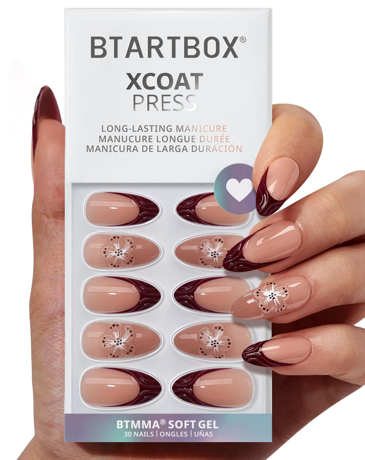 BTArtbox Halloween Press On Nails, French Tip Almond Nails, 32 Pcs Full Kit