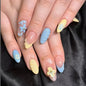 Spring Press On Nails French Fake Nails Medium Almond False Nails With Flower Pearl Designs Acrylic Nail Press Ons Full Cover Glue On Nails Glossy Stick On Nails For Women Manicure 24Pcs