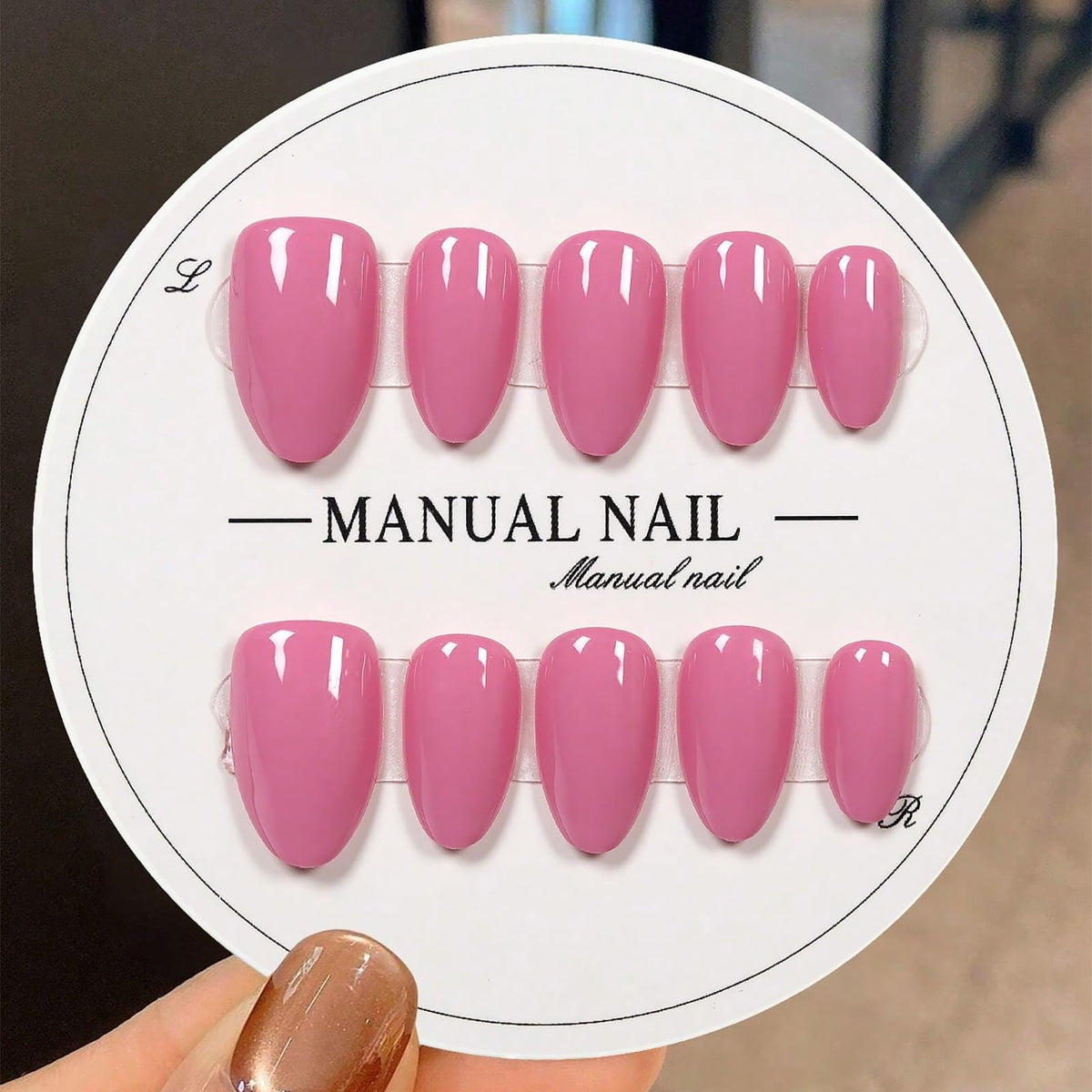 Handmade Press on Nails Short Almond Nude Polka Dot Glossy Reusable Fake Nails, Minimalist Beige Acrylic Press on Nails with White Dot Design for Women Girls 10 PCS(M)