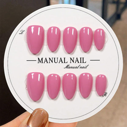 Handmade Press on Nails Short Almond Nude Polka Dot Glossy Reusable Fake Nails, Minimalist Beige Acrylic Press on Nails with White Dot Design for Women Girls 10 PCS(M)