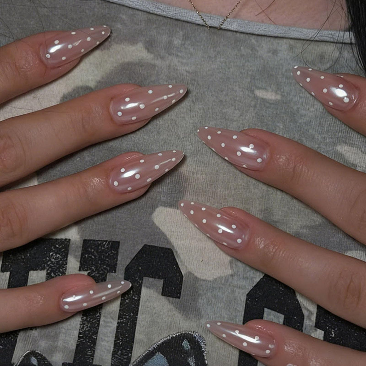 French Tip Press on Nails Almond Medium Fake Nails with Cat Eye Stars Designs Nails Press ons Gold Nude Glue on Nails Natural Artificial Nails Cute Stick on Nails for Women 24Pcs