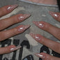 French Tip Press on Nails Almond Medium Fake Nails with Cat Eye Stars Designs Nails Press ons Gold Nude Glue on Nails Natural Artificial Nails Cute Stick on Nails for Women 24Pcs