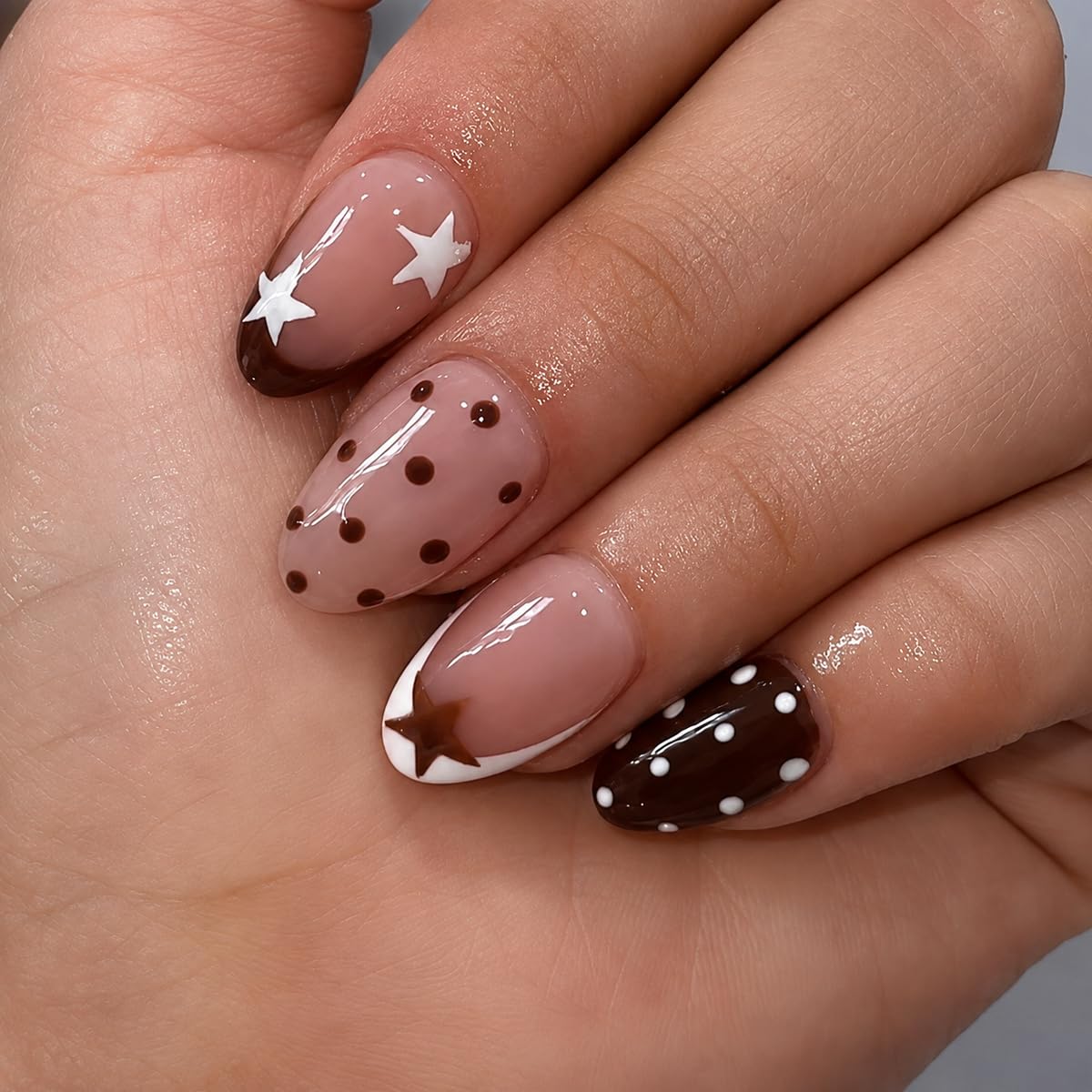 Fall Press on Nails Medium Almond, French Tip & Leopard Print