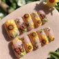 24Pcs Fall Press on Nails Short Square Fake Nails with Plaid Design Matte Khaki Artificial Nails Reusable Acrylic Nail Full Cover for Women and Girls Nail Decorations