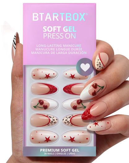 BTArtbox Halloween Press On Nails, French Tip Almond Nails, 32 Pcs Full Kit