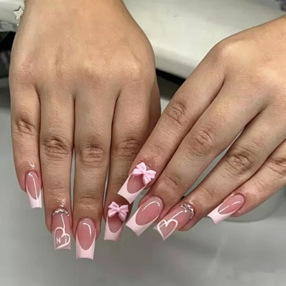 CTTHNBD Press on Nails Square, Medium, Black French Tip Fake Nails
