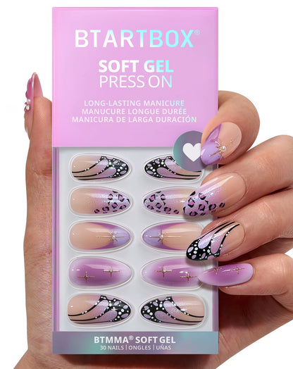 BTArtbox Halloween Press On Nails, French Tip Almond Nails, 32 Pcs Full Kit