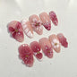 Spring Press On Nails French Fake Nails Medium Almond False Nails With Flower Pearl Designs Acrylic Nail Press Ons Full Cover Glue On Nails Glossy Stick On Nails For Women Manicure 24Pcs