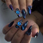 Long Press on Nails Almond Fake Nails Purple French Artificial Nail with 3D Flowers Designs Glitter Summer and Fall Cute Stick on Nail for Women 24pcs