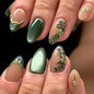 French Tip Press on Nails Almond Medium Fake Nails with Cat Eye Stars Designs Nails Press ons Gold Nude Glue on Nails Natural Artificial Nails Cute Stick on Nails for Women 24Pcs