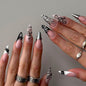 Long Press on Nails Almond Fake Nails Purple French Artificial Nail with 3D Flowers Designs Glitter Summer and Fall Cute Stick on Nail for Women 24pcs