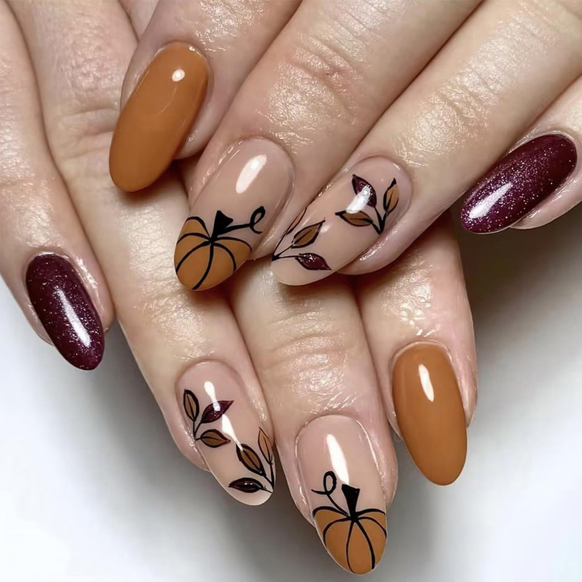Dark Brown Tortoise Shell Press On Nails, Short Oval Fake Nails 24Pcs