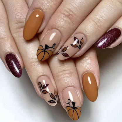 Dark Brown Tortoise Shell Press On Nails, Short Oval Fake Nails 24Pcs