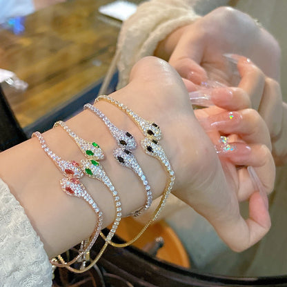 Individual Zirconia Snake Flower, Light Luxury Premium Feel Serpent Bangle, Women'S Fashion Temperament Niche Design Hand Jewelry
