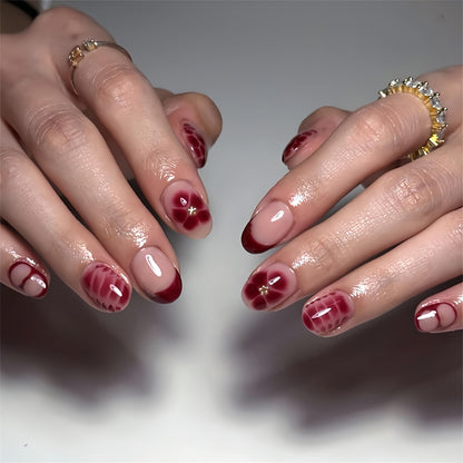 Fall Short Press On Nails Almond, Nude Fake Nails accented with golden glitter and Graceful White Floral Petal Design, Glossy Gel Finish Acrylic Nails, Natural Reusable Glue On Nails for Women