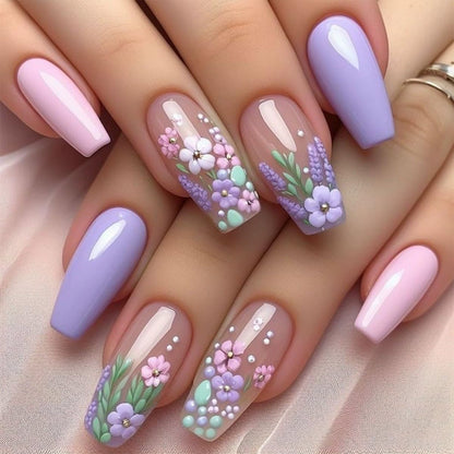 Short Square Press on Nails French Fake Nails Ombre Acrylic Nails Press on Full Cover Glossy False Nails Artificial Stick on Nail for Women Manicure Decoration 24PCS