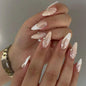 French Tip Press on Nails Almond Medium Fake Nails with Cat Eye Stars Designs Nails Press ons Gold Nude Glue on Nails Natural Artificial Nails Cute Stick on Nails for Women 24Pcs
