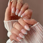 24PCS French Tip Press On Nails, Glossy Nude Square, Silver Edge