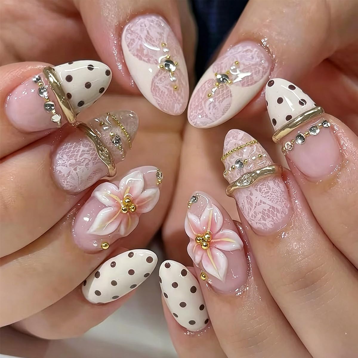 Press on Nails - Short Almond, Cute Polka Dot