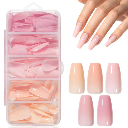 AILLSA Press on Nails Medium Almond Nude Pink Nail Tips 5 Colors 140 PCS