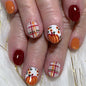 French Tip Press on Nails Short Almond Nude Fake Nails Press on with Polka Dot Design Stripe False Nails Glossy Full Cover Summer Nails for Women 24Pcs