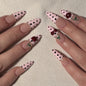 White French Tips Press on Nails, Irregular Gold 3D Lines with Flower & Pearl Design, Reusable Salon Quality Acrylic False Nails for Women, Glue On Nails with Adhesive Tabs for Daily Wear