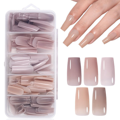 AILLSA Press on Nails Medium Almond Nude Pink Nail Tips 5 Colors 140 PCS