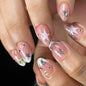 Short Press On Almond Fake Nails - Flower Acrylic Fall Nails Press Ons Full Cover Glue On Cute False Floral Stick On Nails for Women - 30 Pcs