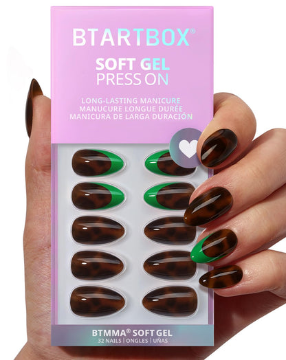 BTArtbox Halloween Press On Nails, French Tip Almond Nails, 32 Pcs Full Kit