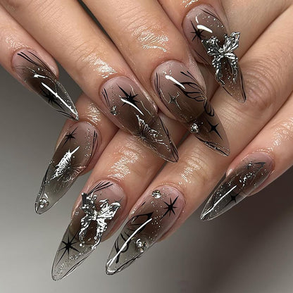24Pcs Medium Almond Press on Nails French Tip Fake Nails with Brown Leopard Gold Line Design Glossy Reusable False Nail Artificial Acrylic Nails Press ons Holiday Stick on Nails for Women DIY Manicure